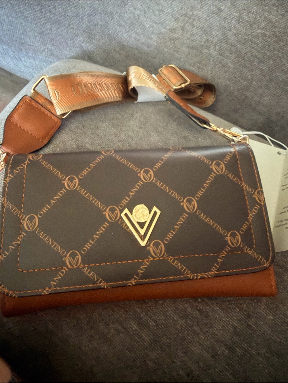 Valentino Brown and Tan Logo Crossbody Bag